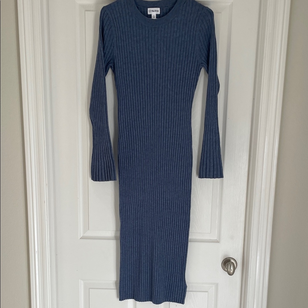 Elegant Long Sleeve Blue Ribbed Dress from The Drop